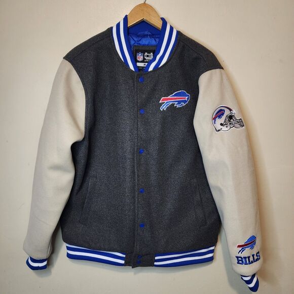 Buffalo Bills Jacket Bomber Coat Varsity Button NFL Mens Medium Embroidered - Picture 14 of 14